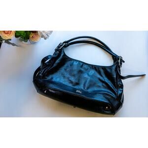 Burberry Marlow Black Patent Leather Hobo Bag Handbag Large Designer